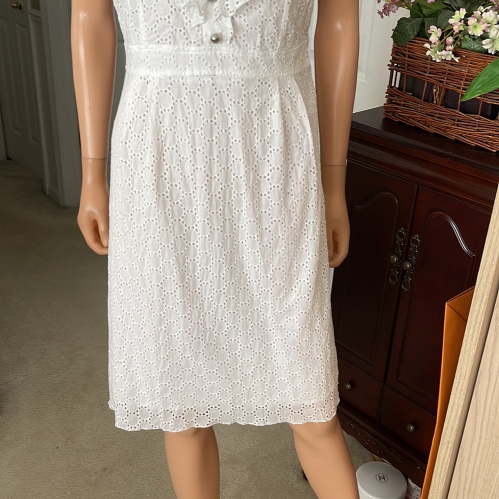 NWT Chadwick’s White 100% Cotton Eyelet Ruffle Sleeveless Knee-Length Dress - Picture 4 of 13